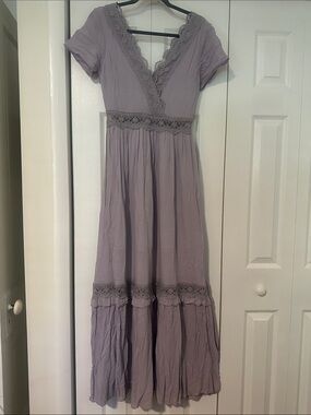 Altar'd State Lavender Lace-Trim Maxi Dress